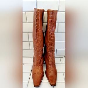 Sergio Zelcer Made In Brazil Brown Leather 3in Heel Tall Boot With Faux Lace Up